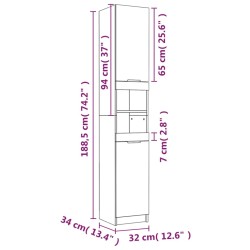 vidaXL Mobile da Bagno Grigio Cemento 32x34x188,5 cm Legno ingegnerizzato