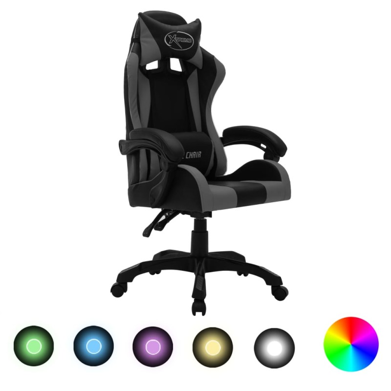   Sedia da Gaming con Luci a LED RGB Grigia e Nera in Similpelle