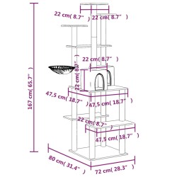 Albero per Gatti con Tiragraffi in Sisal Grigio Chiaro 167 cm