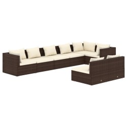 vidaXL Set Divani da Giardino 8 pz con Cuscini in Polyrattan Marrone