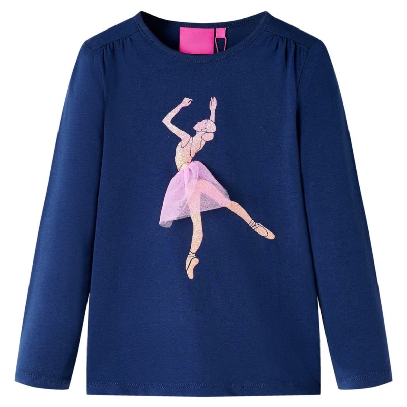 Maglietta da Bambina Maniche Lunghe Stampa Ballerina Blu Marino 116