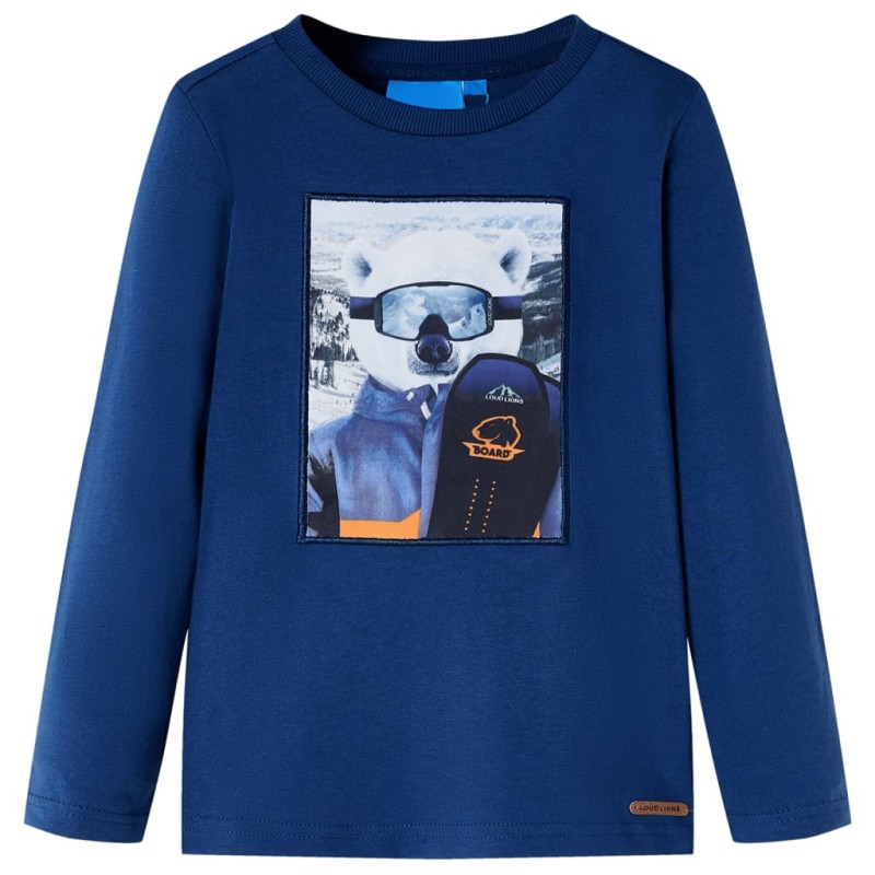 Maglietta da Bambino a Maniche Lunghe con Stampa Orso Blu Jeans 104