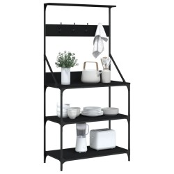 Scaffale da Cucina con Ganci 4 Ripiani Nero Legno ingegnerizzato