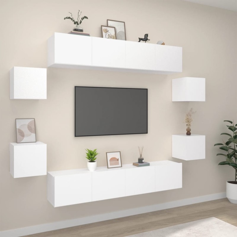 Set Mobili Porta TV 8pz Bianco in Legno ingegnerizzato