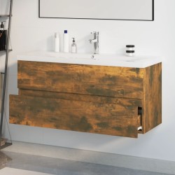 Mobile Bagno con Lavabo Integrato Rovere Fumo Legno ingegnerizzato