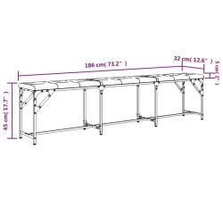 Panca da Pranzo Grigio Chiaro 186x32x45 cm in Acciaio e Tessuto