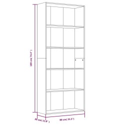    Libreria 5 Ripiani Grigio Sonoma 80x30x189 cm Legno ingegnerizzato