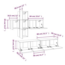 Set di Mobili Porta TV 7 pz Bianco in Legno ingegnerizzato