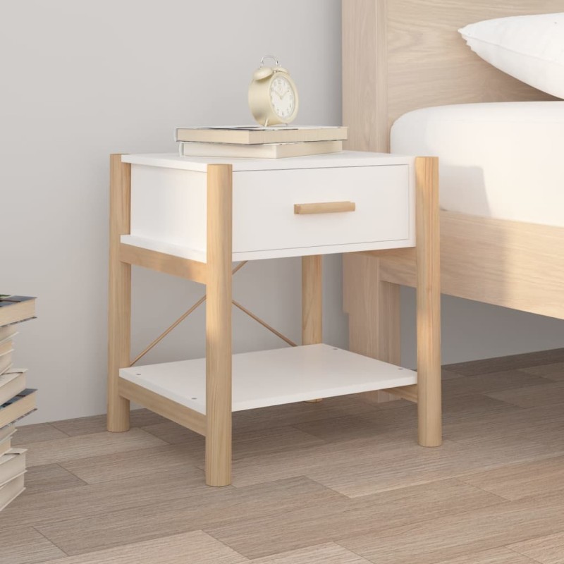    Tavolino da Letto Bianco 42x38x45 cm in Legno ingegnerizzato