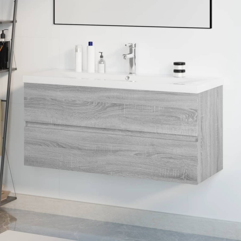 vidaXL Mobile Bagno e Lavabo Integrato Grigio Sonoma Legno ingegnerizzato