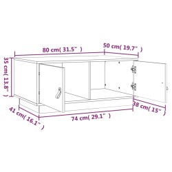    Tavolino da Salotto Bianco 80x50x35cm in Legno Massello di Pino