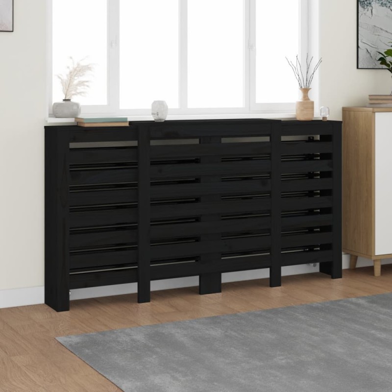    Copertura Termosifone Nera 210x21x85 cm Legno Massello Pino