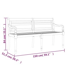    Panchina Batavia con Cuscino Grigio 150 cm Legno Massello Teak