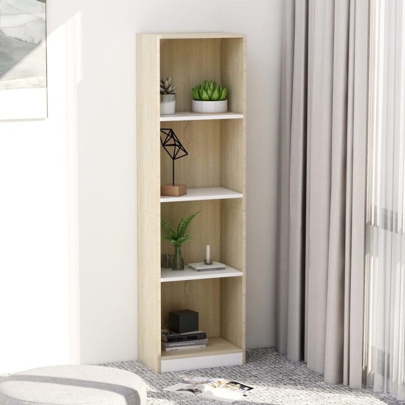 vidaXL Libreria a 4 Ripiani Bianco e Sonoma 40x24x142cm in Multistrato