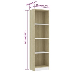 vidaXL Libreria a 4 Ripiani Bianco e Sonoma 40x24x142cm in Multistrato