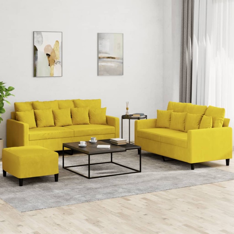 vidaXL Set di Divani 3 pz con Cuscini giallo in Velluto