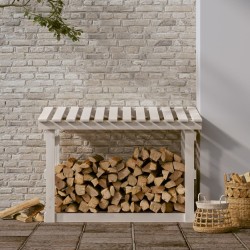    Portalegna Bianco 108x64,5x77 cm in Legno Massello di Pino