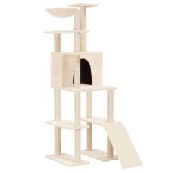    Albero per Gatti con Tiragraffi in Sisal Crema 166 cm