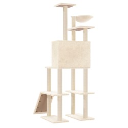    Albero per Gatti con Tiragraffi in Sisal Crema 166 cm