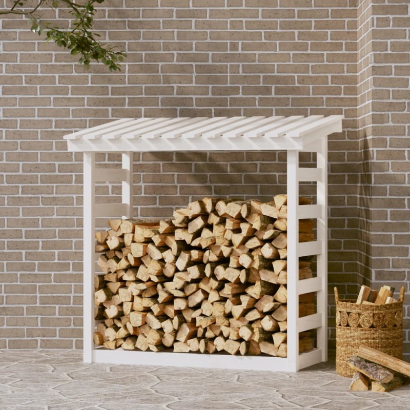    Portalegna Bianco 108x64,5x110 cm in Legno Massello di Pino