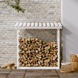    Portalegna Bianco 108x64,5x110 cm in Legno Massello di Pino