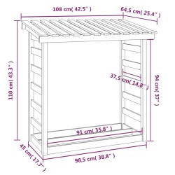    Portalegna Bianco 108x64,5x110 cm in Legno Massello di Pino