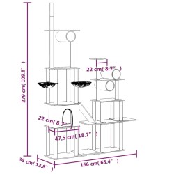    Albero per Gatti con Tiragraffi in Sisal Grigio Chiaro 279 cm