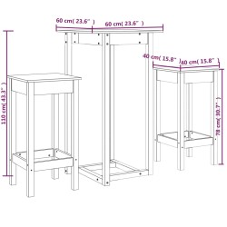    Set da Bar 3 pz Nero in Legno Massello di Pino