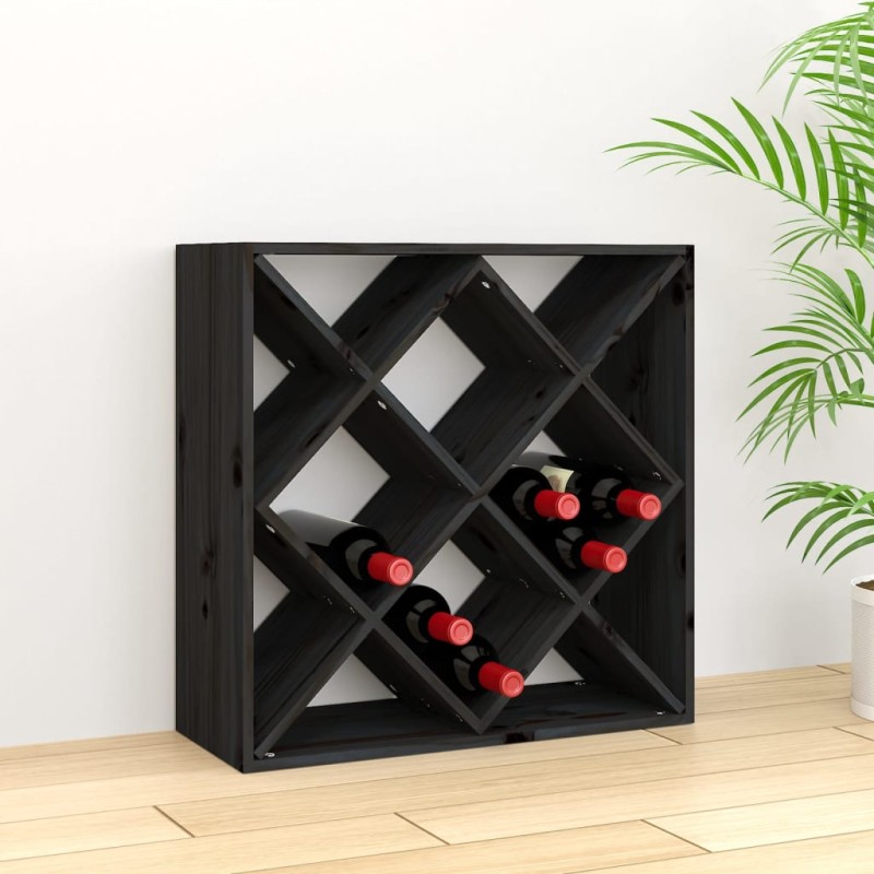    Portabottiglie Nero 62x25x62 cm in Legno Massello di Pino