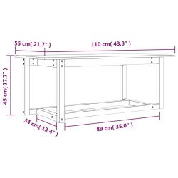    Tavolino da Salotto Bianco 110x55x45 cm Legno Massello di Pino