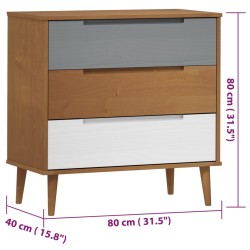    Cassettiera MOLDE Marrone 80x40x80 cm in Legno Massello di Pino