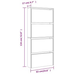 vidaXL Scarpiera con Specchio a 4 Livelli Grigio Cemento 63x17x134 cm