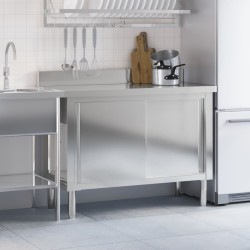 vidaXL Tavolo da Lavoro per Cucina con Ante Scorrevoli in Acciaio Inox