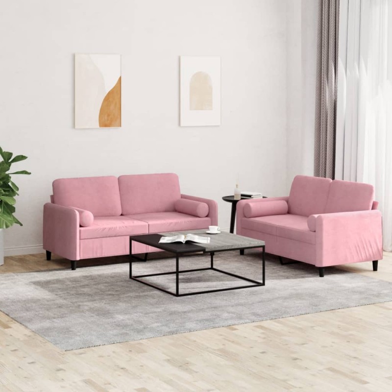 vidaXL Set di Divani 2 pz con Cuscini Rosa in Velluto