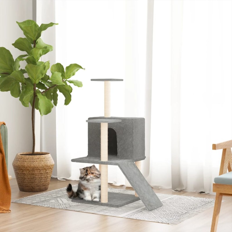    Albero per Gatti con Tiragraffi in Sisal Grigio Chiaro 109 cm