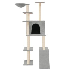    Albero per Gatti con Tiragraffi in Sisal Grigio Chiaro 166 cm