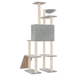    Albero per Gatti con Tiragraffi in Sisal Grigio Chiaro 166 cm