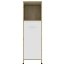 vidaXL Mobile Bagno Bianco Rovere Sonoma 30x30x95 cm Legno Multistrato