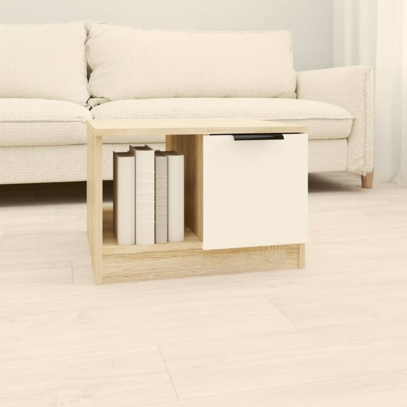 vidaXL Tavolino Bianco e Rovere Sonoma 50x50x36 cm Legno Multistrato