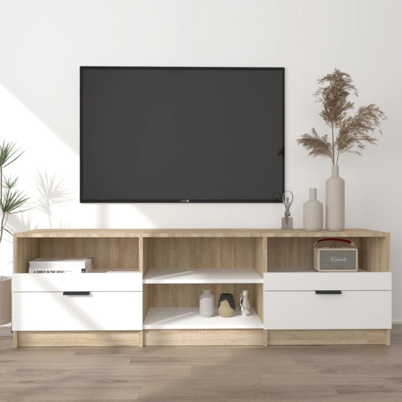 vidaXL Mobile TV Bianco Rovere Sonoma 150x33,5x45cm Legno Multistrato