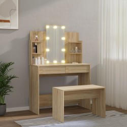 vidaXL Set Tavolo da Toeletta con LED Rovere Sonoma Legno Multistrato