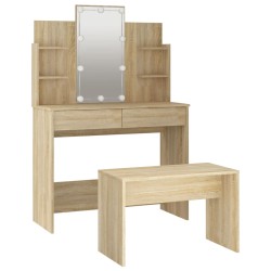 vidaXL Set Tavolo da Toeletta con LED Rovere Sonoma Legno Multistrato