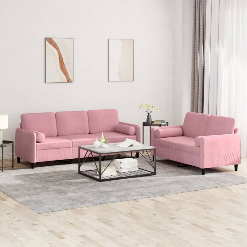 vidaXL Set di Divani 2 pz con Cuscini Rosa in Velluto