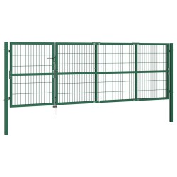 vidaXL Cancello di Recinzione con Paletti 350x120 cm in Acciaio Verde