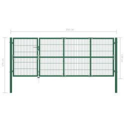 vidaXL Cancello di Recinzione con Paletti 350x120 cm in Acciaio Verde