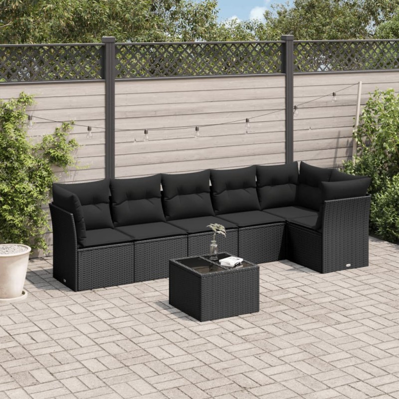 vidaXL Set Divani da Giardino con Cuscini 7pz Nero Polyrattan