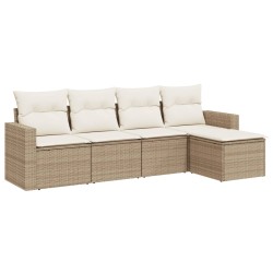 vidaXL Set Divano da Giardino 5 pz con Cuscini Beige in Polyrattan