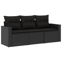 vidaXL Set Divani da Giardino 3 pz con Cuscini in Polyrattan Nero