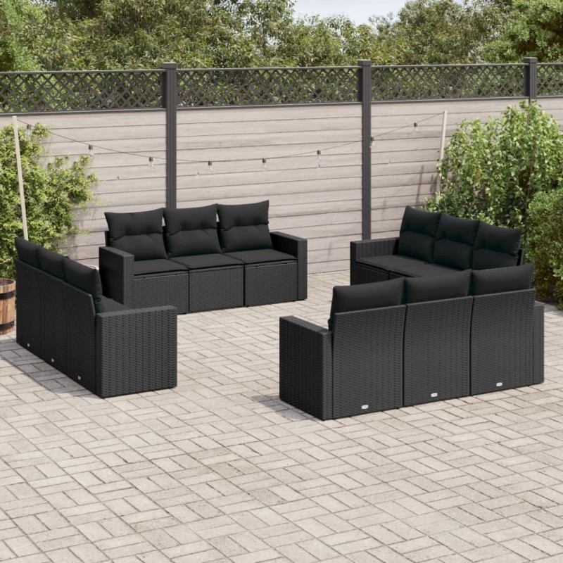 vidaXL Set Divani da Giardino 12 pz con Cuscini Nero in Polyrattan