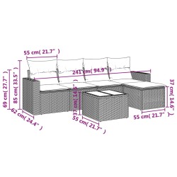 vidaXL Set Divano da Giardino 6 pz con Cuscini Grigio in Polyrattan